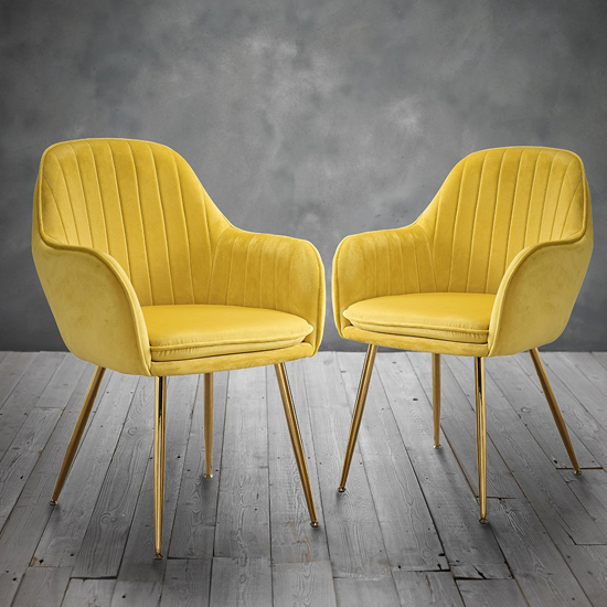 Lewes Yellow Dining Chair With Gold Legs In Pair Furniture in Fashion