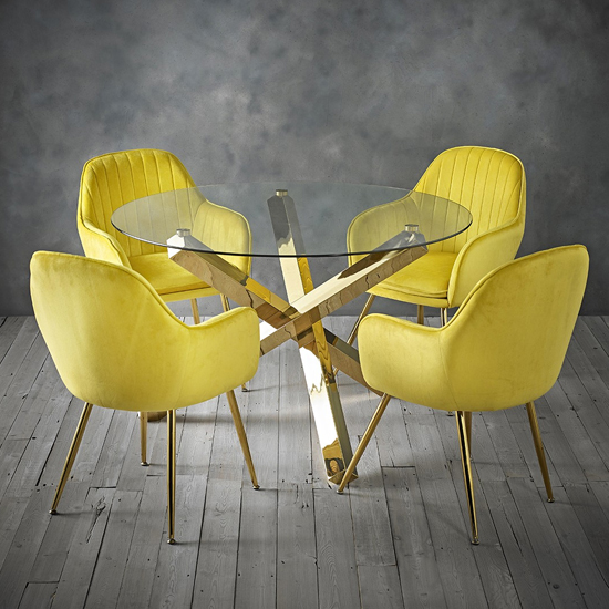 Lewes Yellow Dining Chair With Gold Legs In Pair Furniture in Fashion