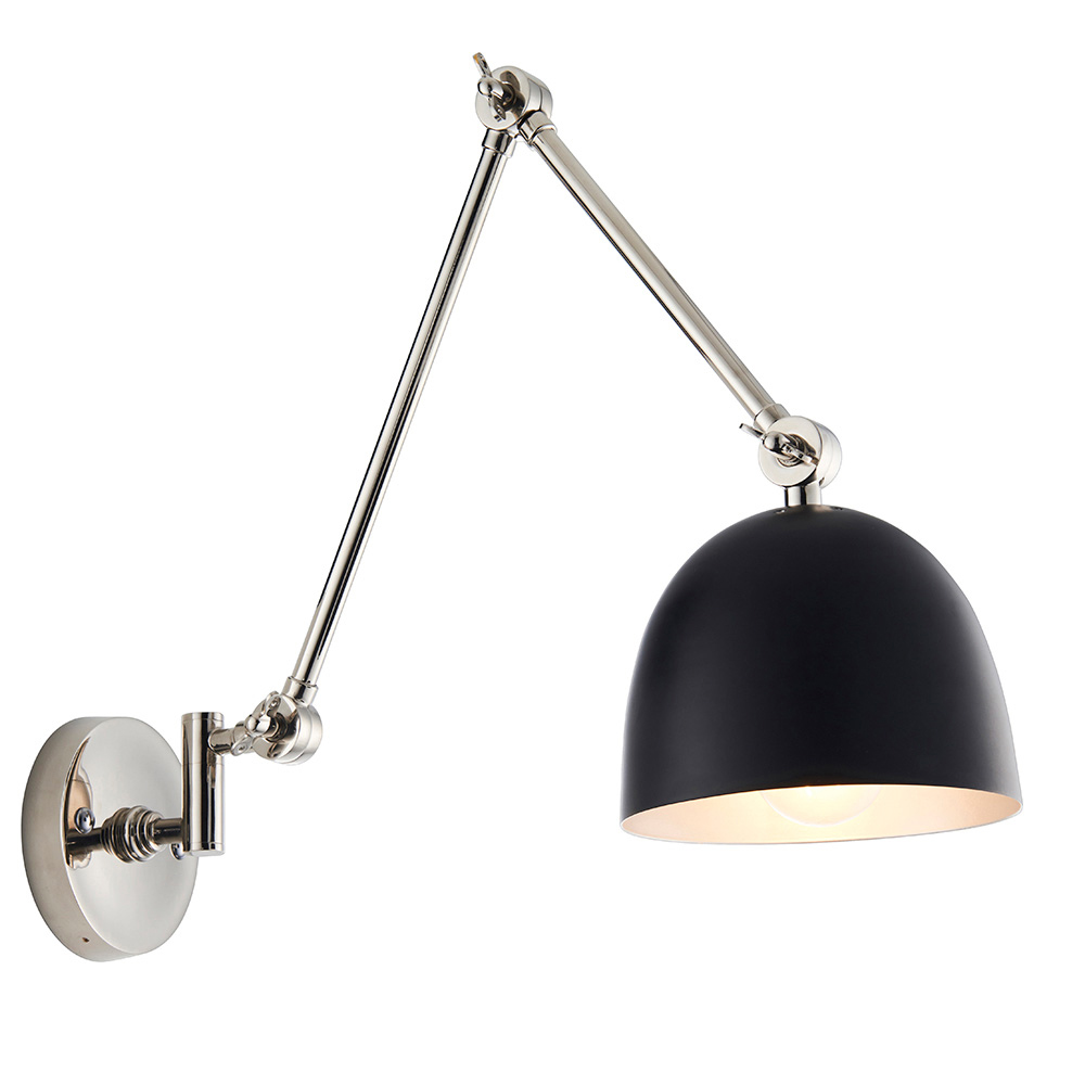 Laramie Matt Black Shade Wall Light In Polished Nickel