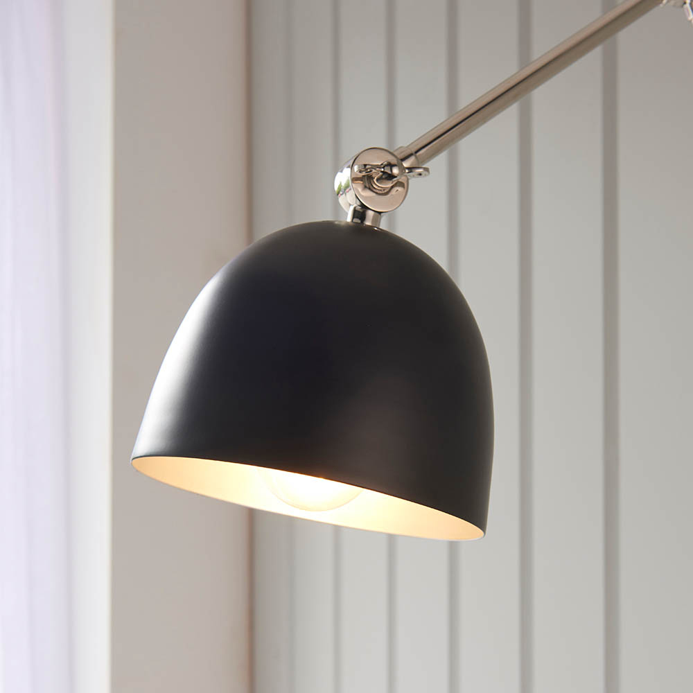 Laramie Matt Black Shade Wall Light In Polished Nickel