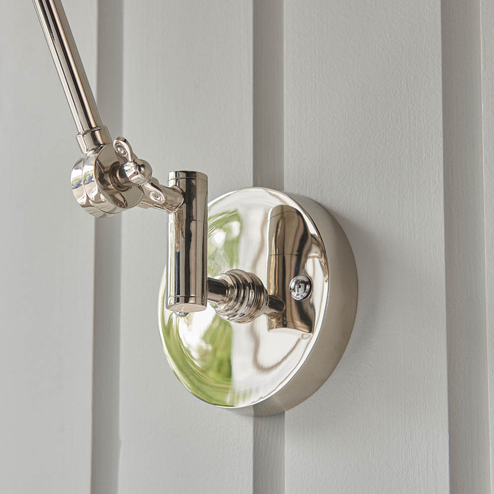 Laramie Matt Black Shade Wall Light In Polished Nickel