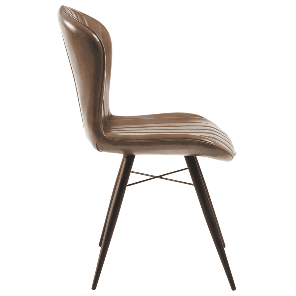 Laramie Pecan Brown Genuine Leather Side Dining Chairs In Pair