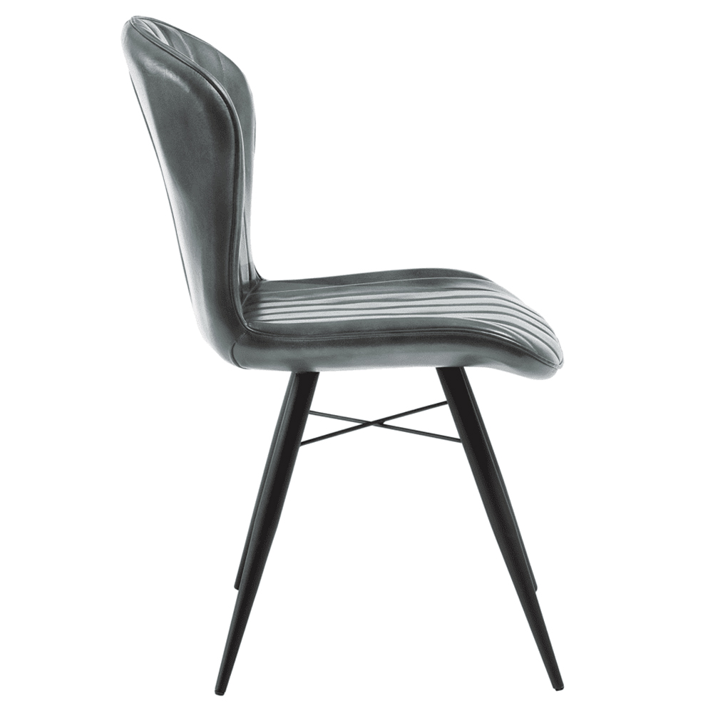 Laramie Steel Grey Genuine Leather Side Dining Chairs In Pair