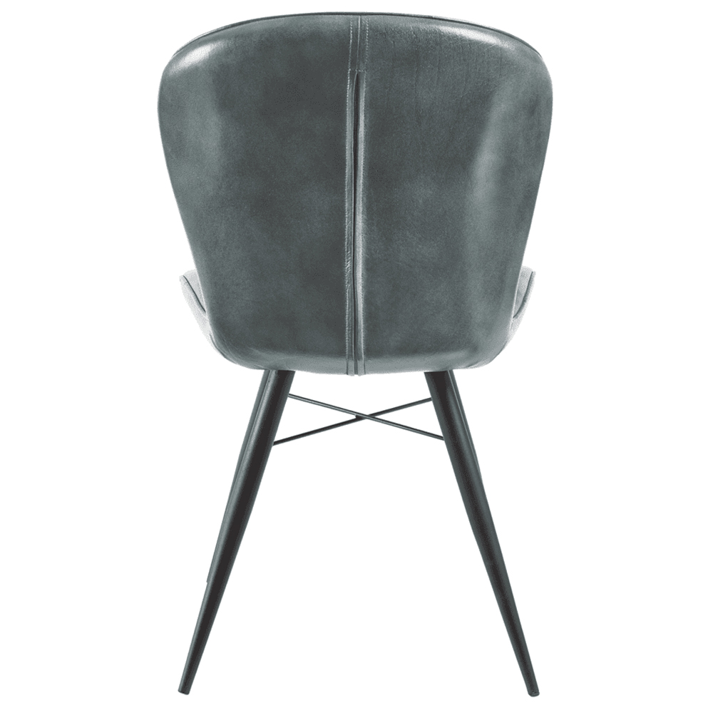 Laramie Steel Grey Genuine Leather Side Dining Chairs In Pair