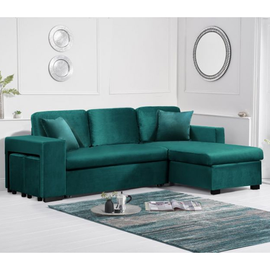 Laramie Velvet Reversible Chaise Corner Sofa Bed In Green_2