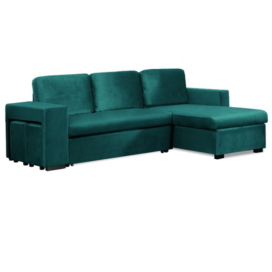 Laramie Velvet Reversible Chaise Corner Sofa Bed In Green_3