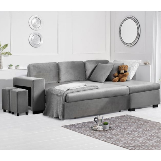 Laramie Velvet Reversible Chaise Corner Sofa Bed In Grey_2