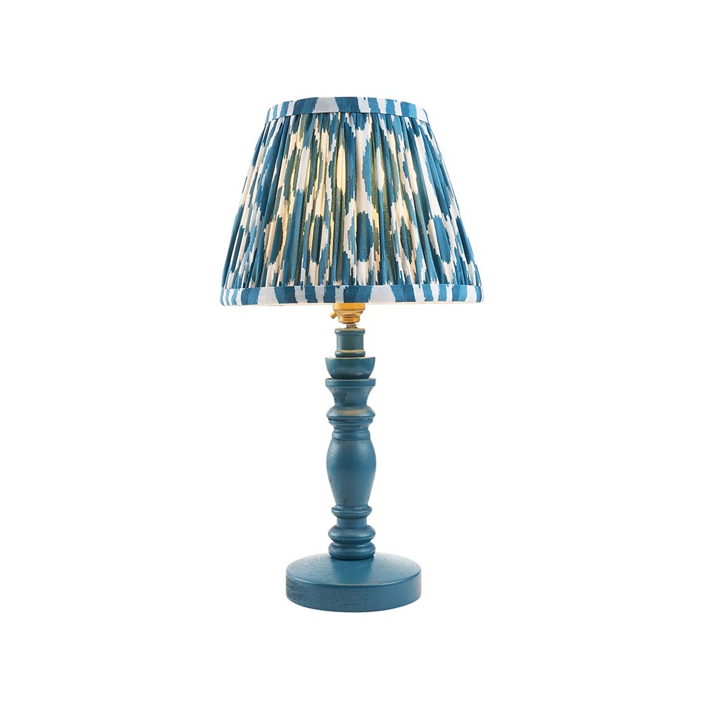 Laredo 20cm Shade Wooden Table Lamp In Marlin Blue