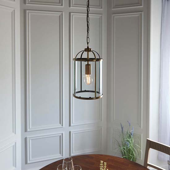 Laredo Clear Glass Ceiling Pendant Light In Antique Brass