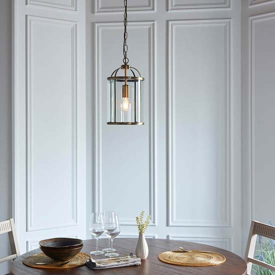 Laredo Clear Glass Ceiling Pendant Light In Antique Brass