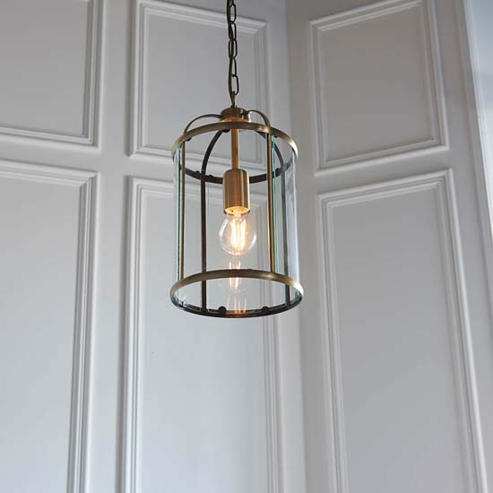 Laredo Clear Glass Ceiling Pendant Light In Antique Brass