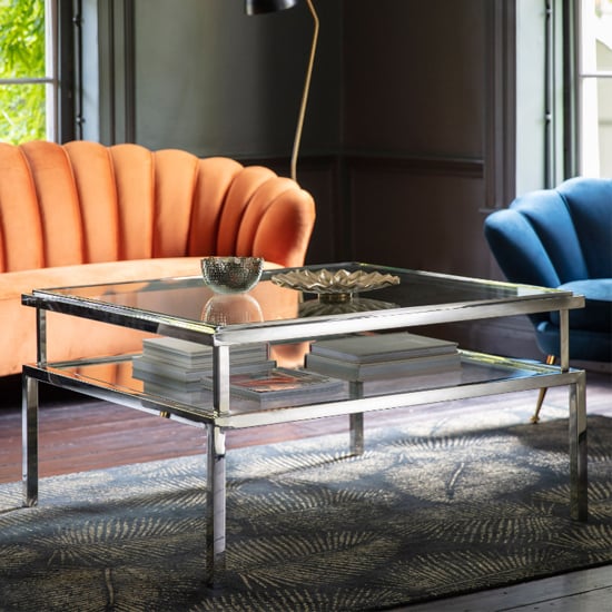 Photo of Laredo clear glass top coffee table in silver metal frame