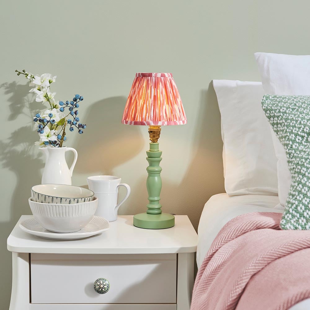 Read more about Laredo coral pink 16cm shade wood table lamp in cotswold green
