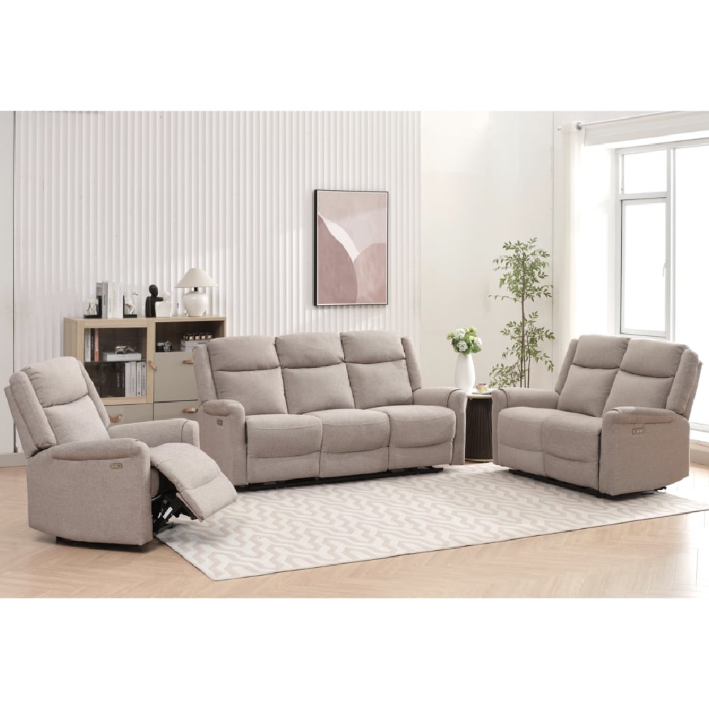 Laredo Fabric Electric Recliner Sofa Suite In Taupe