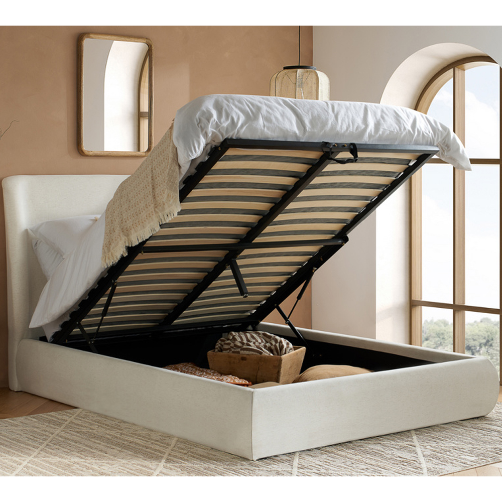 Laredo Fabric Ottoman Storage Double Bed In Cream