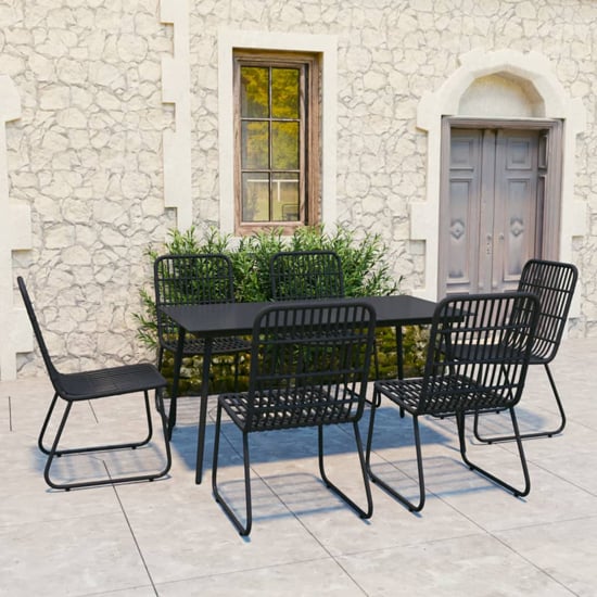 Product photograph of Laredo Medium Rattan And Glass 7 Piece Dining Set In Black from Furniture in Fashion