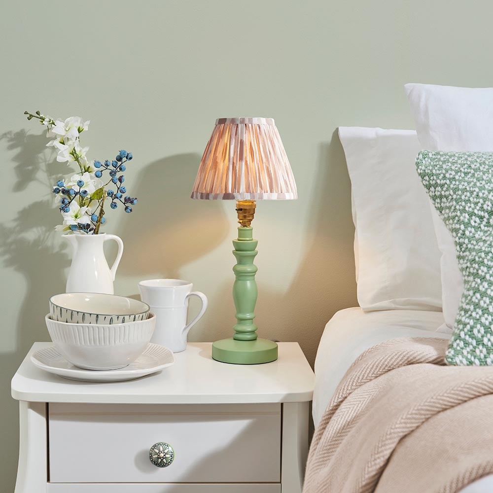 Read more about Laredo neutral 16cm shade wood table lamp in cotswold green