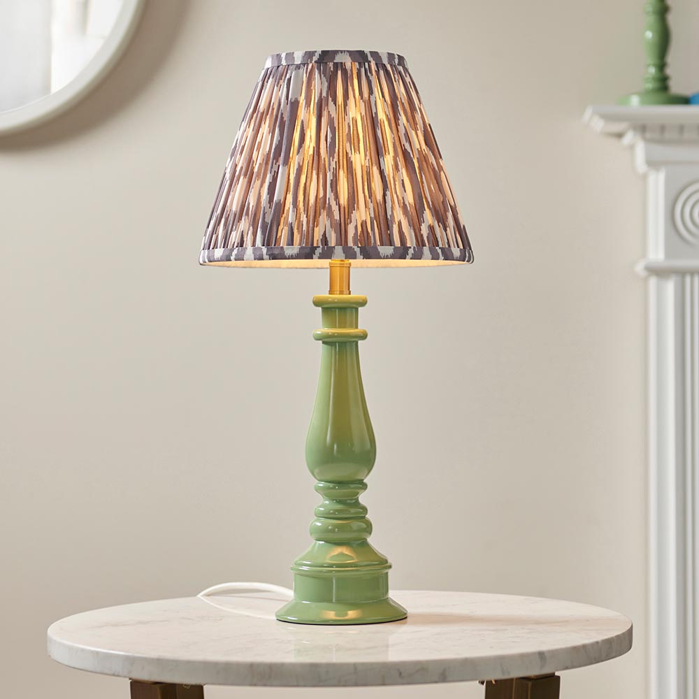 Read more about Laredo pearl grey 25cm shade resin table lamp in cotswold green