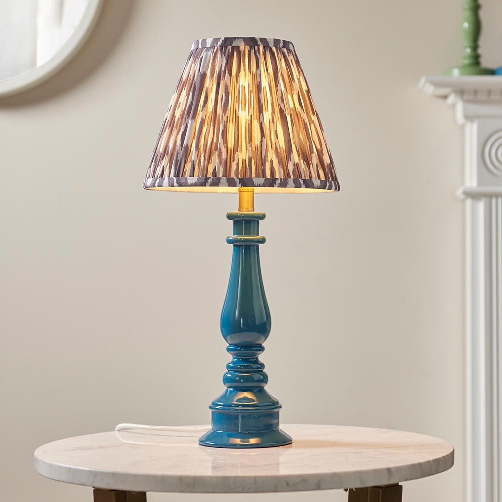 Read more about Laredo pearl grey 25cm shade resin table lamp in marlin blue