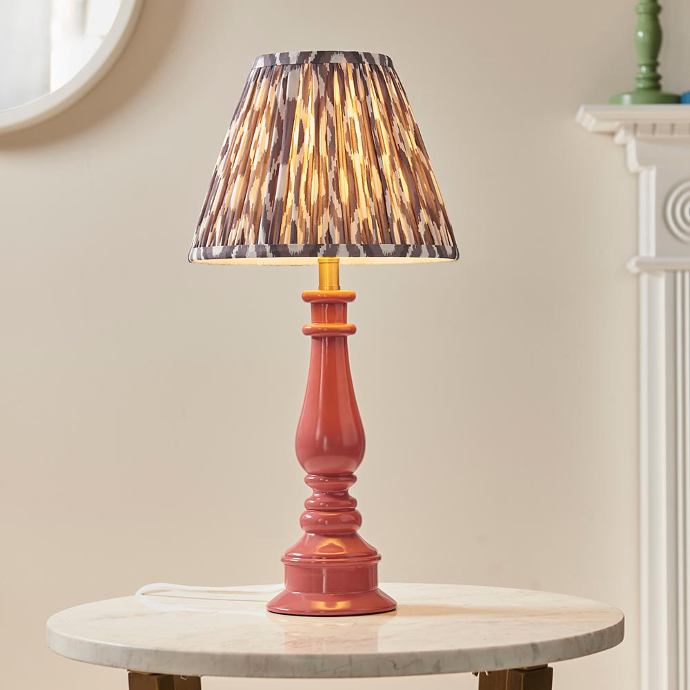 Read more about Laredo pearl grey 25cm shade resin table lamp in pink clay