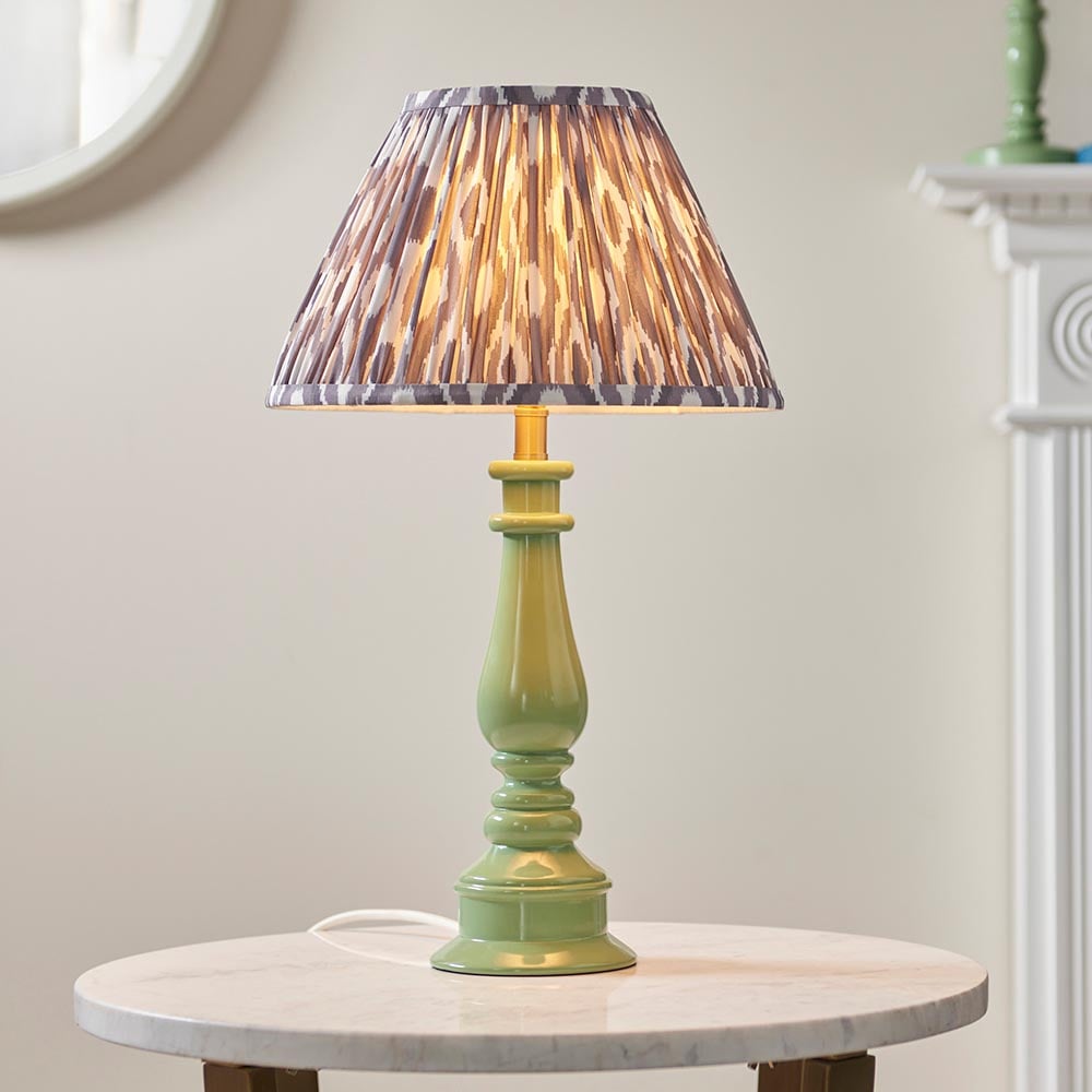 Read more about Laredo pearl grey 30cm shade resin table lamp in cotswold green