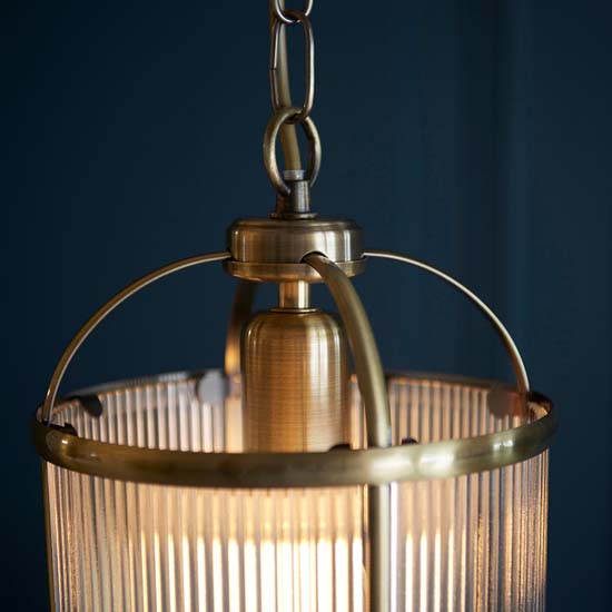 Laredo Ribbed Glass Ceiling Pendant Light In Antique Brass