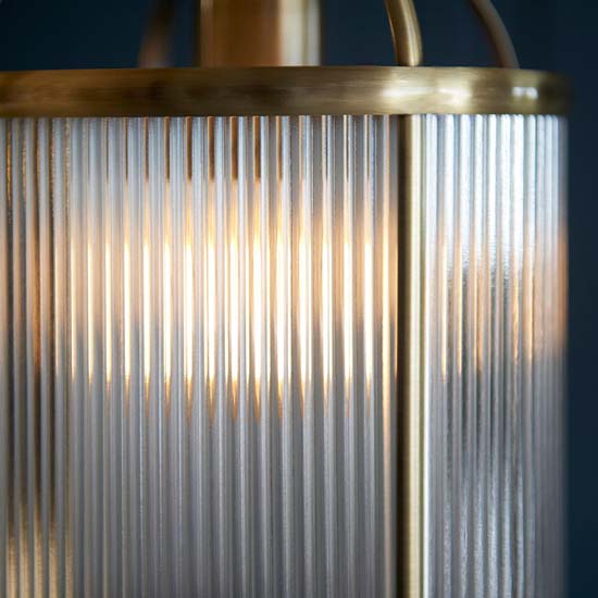 Laredo Ribbed Glass Ceiling Pendant Light In Antique Brass