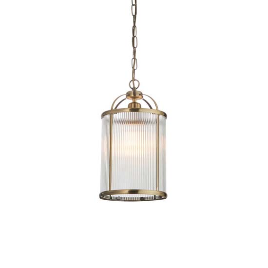 Laredo Ribbed Glass Ceiling Pendant Light In Antique Brass