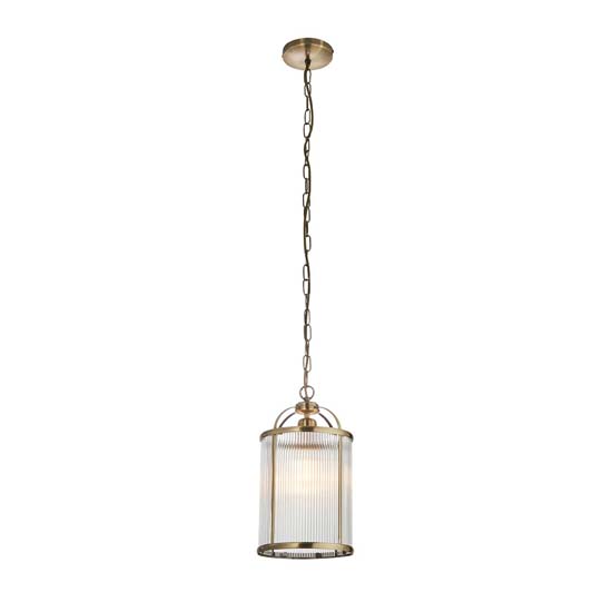 Laredo Ribbed Glass Ceiling Pendant Light In Antique Brass