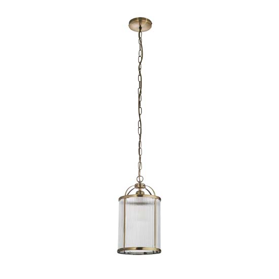 Laredo Ribbed Glass Ceiling Pendant Light In Antique Brass