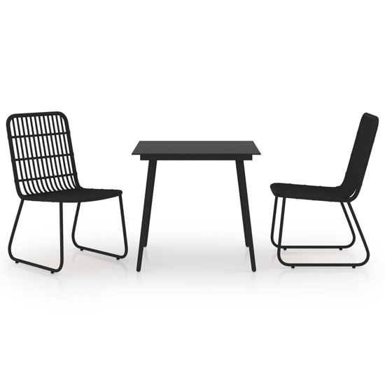 Laredo Small Rattan And Glass 3 Piece Dining Set In Black