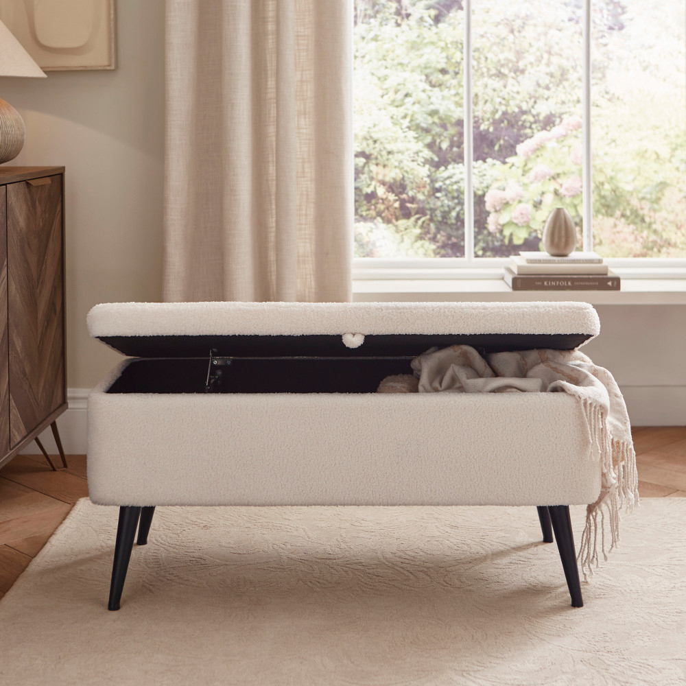 Lareon Fabric Storage Ottoman In Cream
