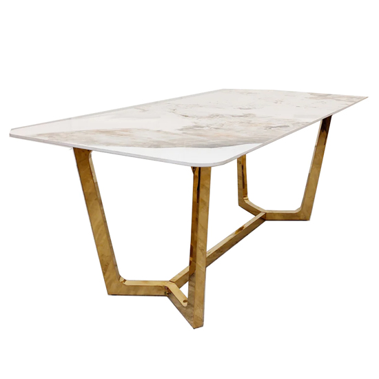 Photo of Largo pandora sintered stone top dining table with gold frame