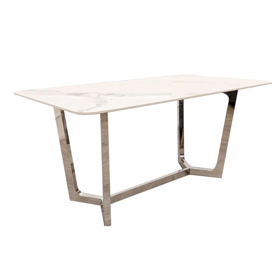 Largo White Sintered Stone Top Dining Table With Chrome Frame