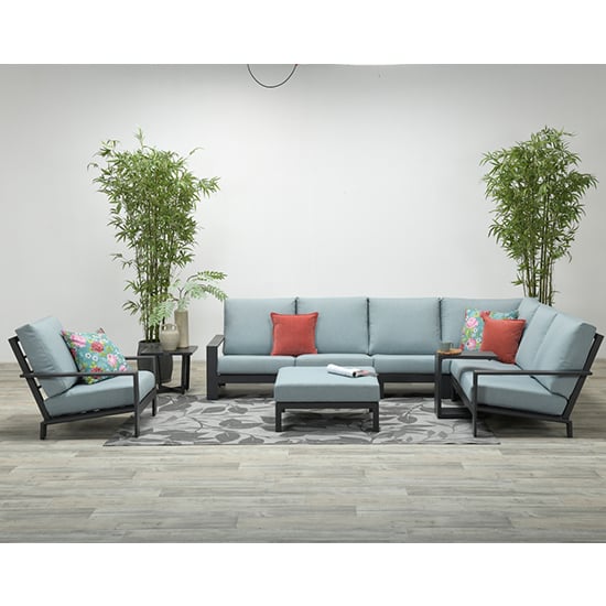 Product photograph of Largs Fabric Corner Lounge Set With Armchair In Mint Grey from Furniture in Fashion