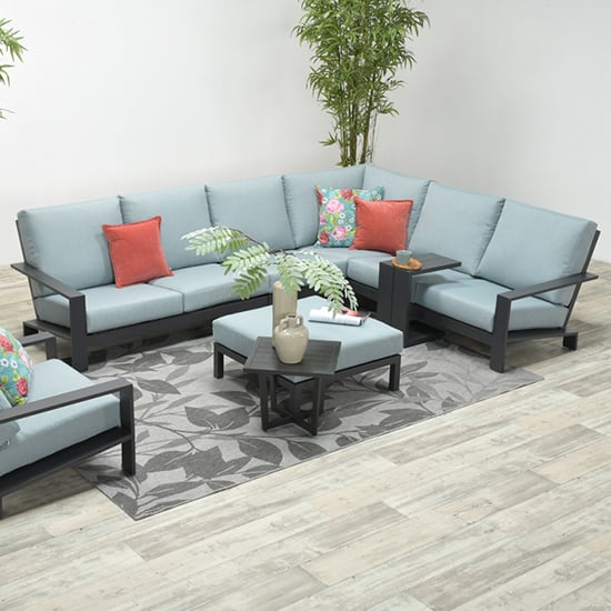 Product photograph of Largs Fabric Corner Lounge Set With Footstool In Mint Grey from Furniture in Fashion