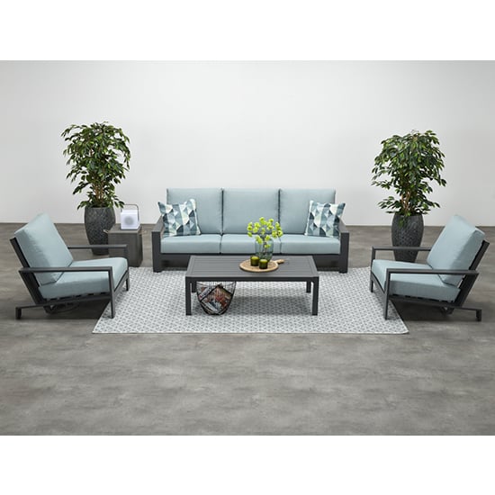 Product photograph of Largs Outdoor Fabric Recliner Lounge Set In Mint Grey from Furniture in Fashion