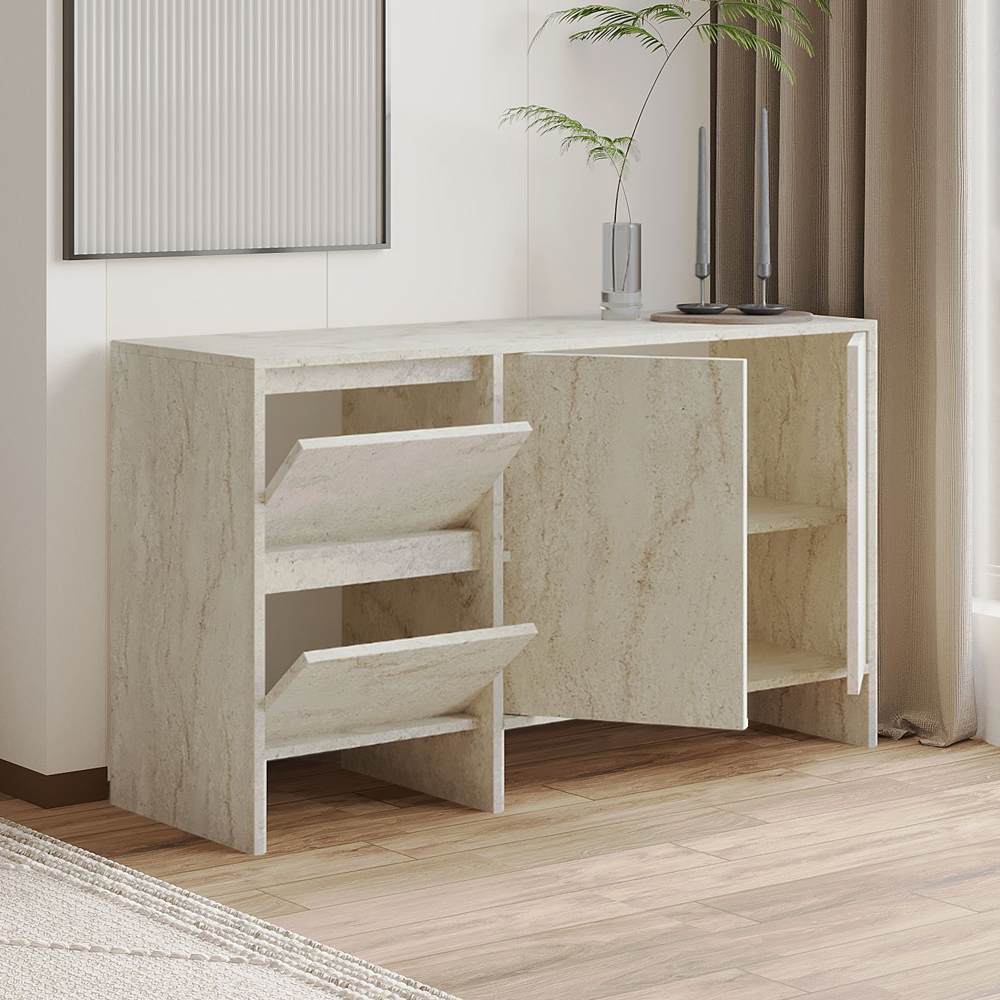 Laris Wooden Console Table in Travertine Marble Effect
