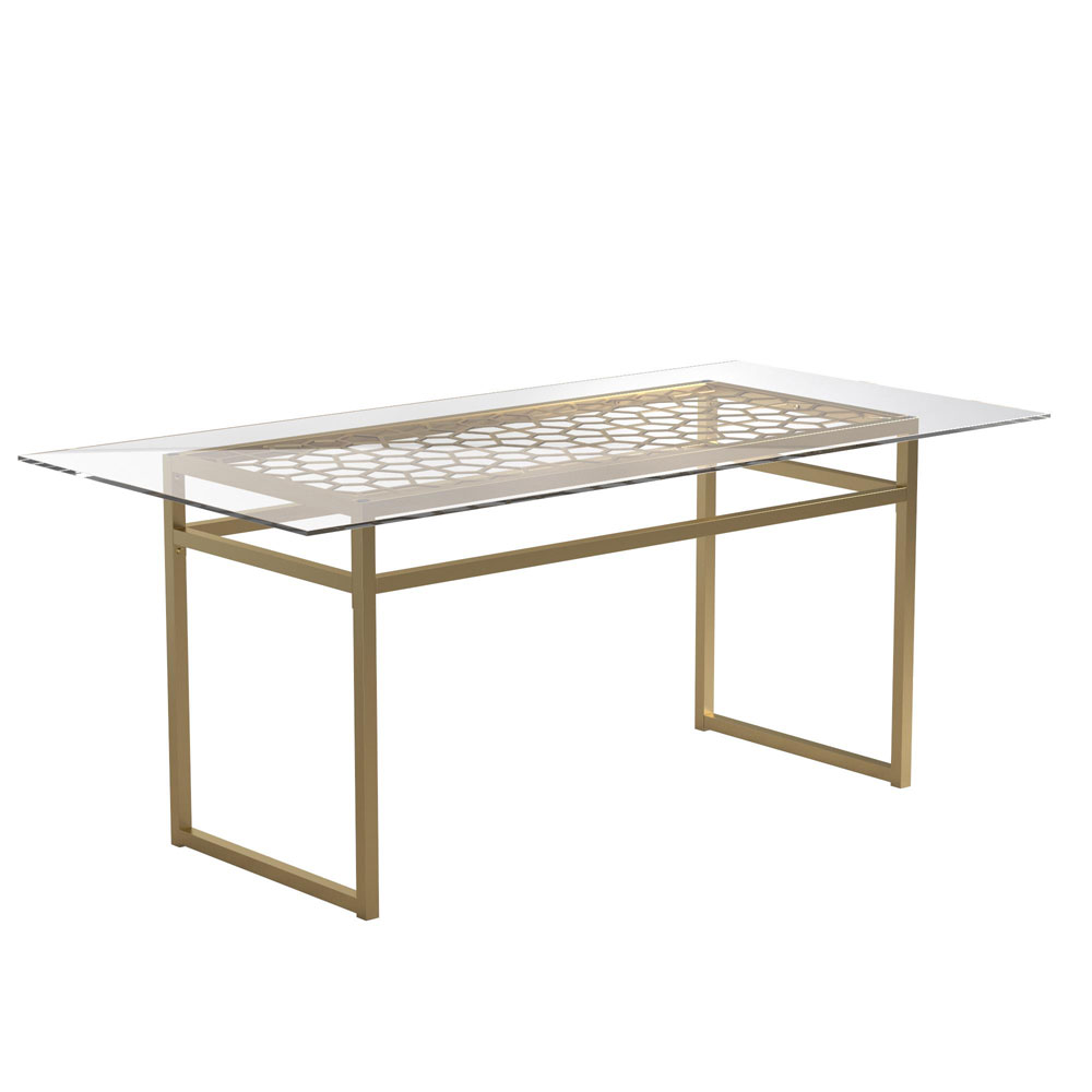 Larissa Glass Top Dining Table with Gold Metal Frame