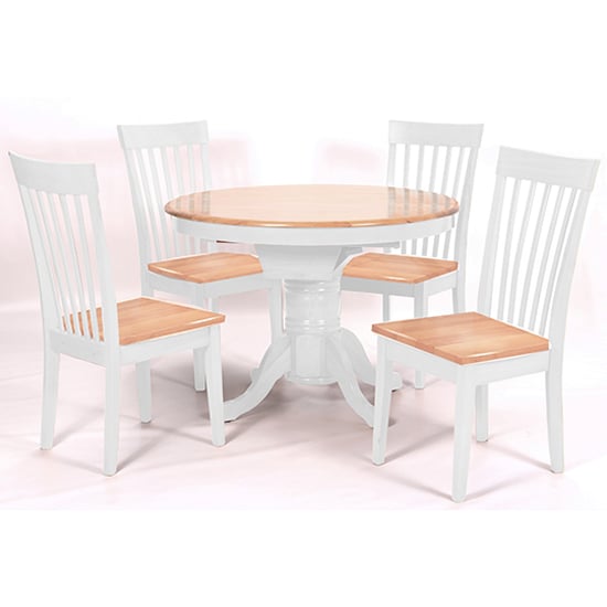 Photo of Larkin wooden extending dining set in oak white with 4 chairs