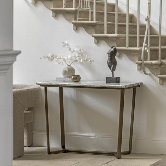 Larnaca Wooden Console Table In Green Faux Marble Effect