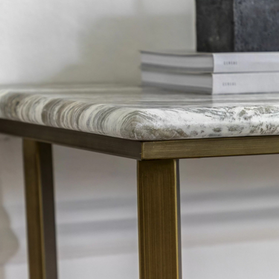 Larnaca Wooden Console Table In Green Faux Marble Effect