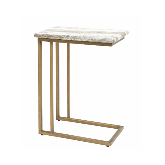 Larnaca Wooden Side Table In Green Faux Marble Effect