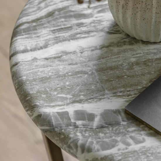 Larnaca Wooden Side Table Round In Green Faux Marble Effect