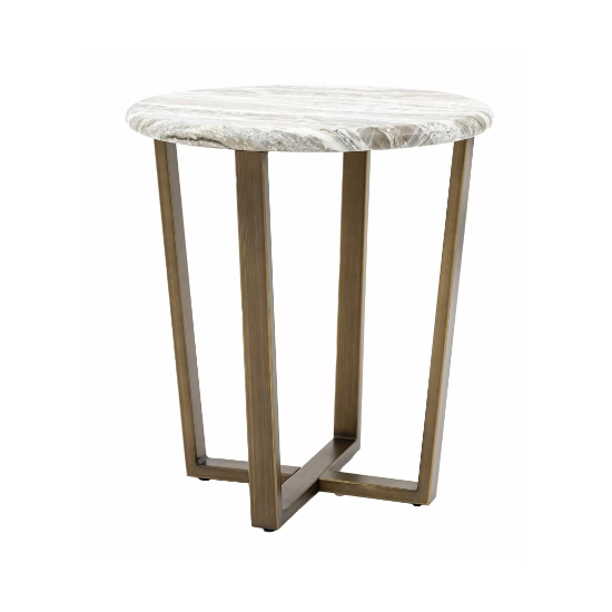 Larnaca Wooden Side Table Round In Green Faux Marble Effect