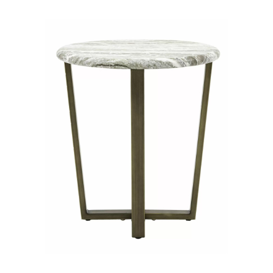 Larnaca Wooden Side Table Round In Green Faux Marble Effect