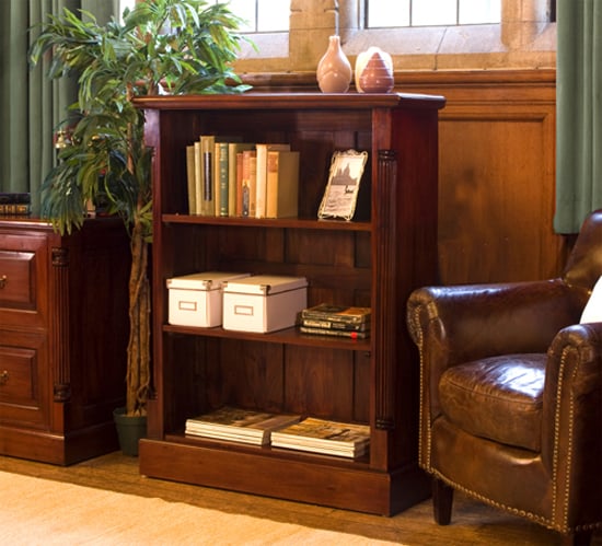 Read more about Belarus wooden low open bookcase in mahogany