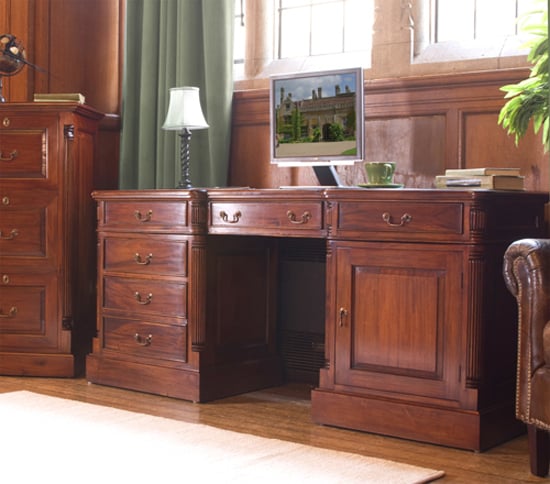 View Belarus twin pedestal computer desk in mahogany