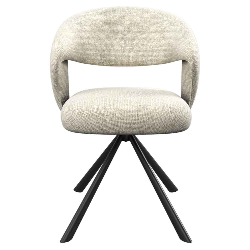 Laroz Champagne Fabric Dining Chairs with Black Legs in Pair