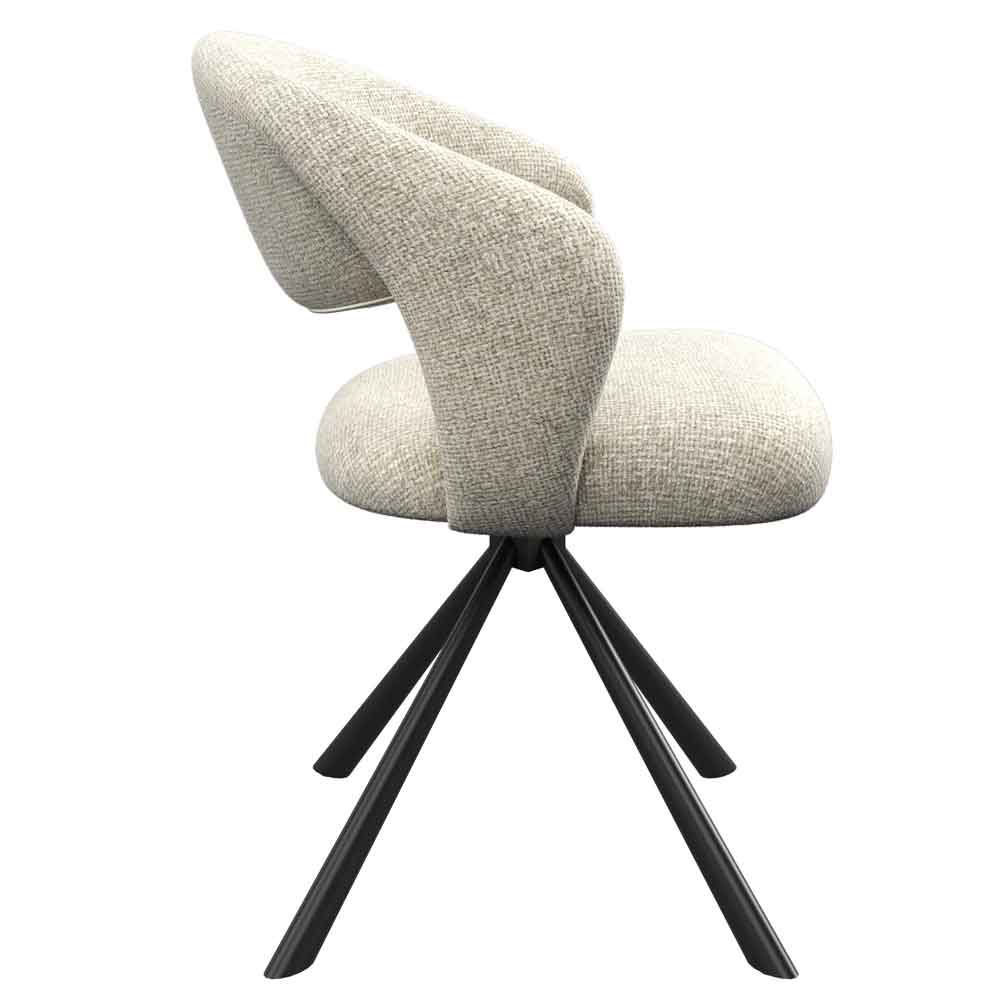 Laroz Champagne Fabric Dining Chairs with Black Legs in Pair